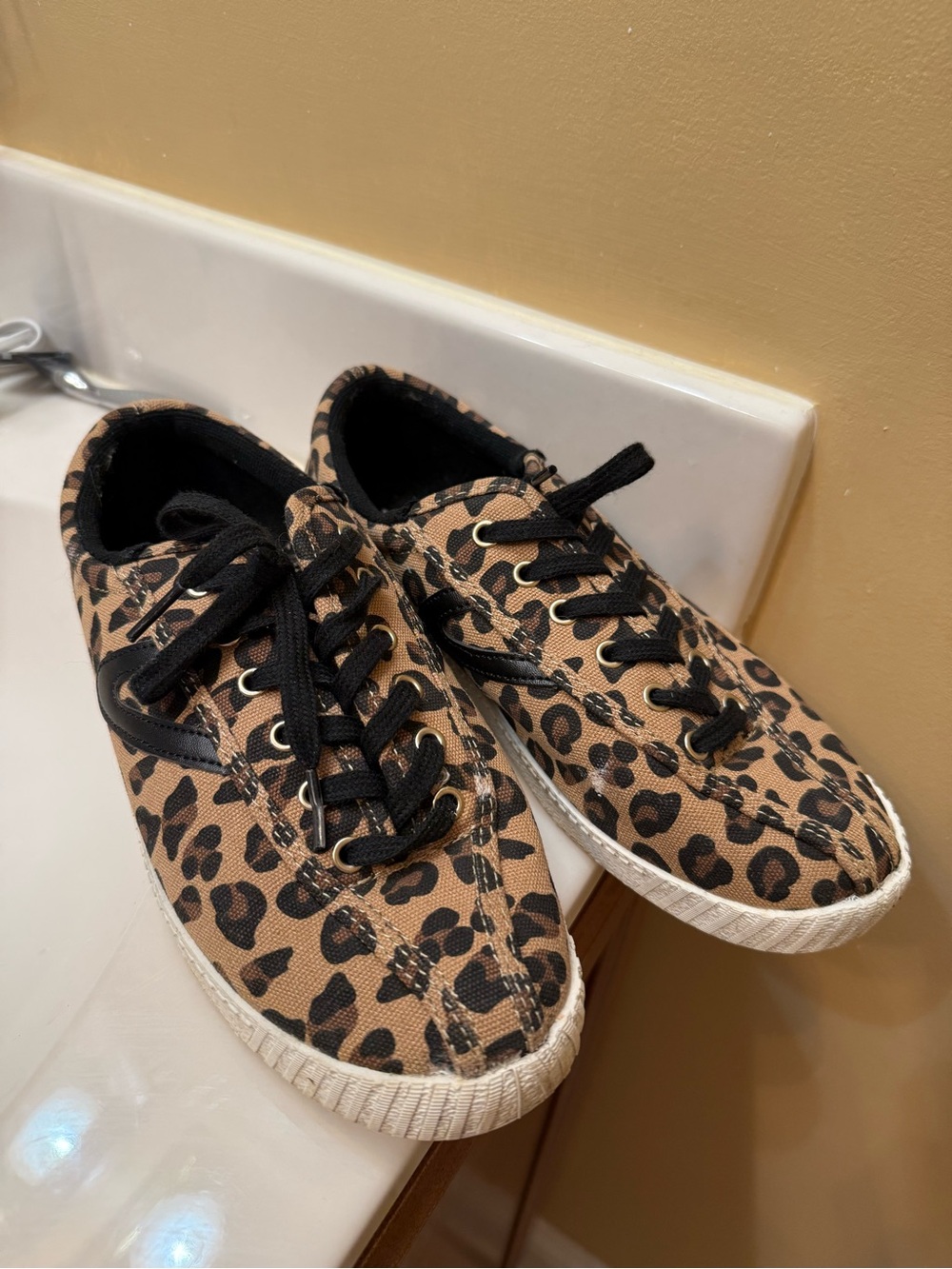 Tretorn Leopard Print Canvas Sneakers - Tan & Black